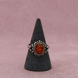 ⚡️reserved⚡️ sterling silver vintage scrolled amber ring size 8.75